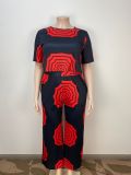 Black Comfortable Casual Personalized Printed Large Size Two-Piece Set
