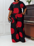 Black Comfortable Casual Personalized Printed Large Size Two-Piece Set