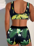 Casual Tropical Print Large Size Sexy Two Piece Set