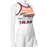 Printed Round Neck Sleeveless Short Belly-Baring Vest