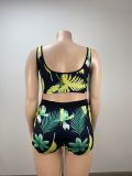 Casual Tropical Print Large Size Sexy Two Piece Set