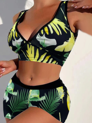 Casual Tropical Print Large Size Sexy Two Piece Set