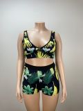 Casual Tropical Print Large Size Sexy Two Piece Set