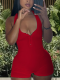 Red Solid Color Backless Zippered High Waist Jumpsuit