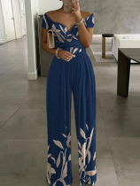 Fashionable One-shoulder Printed High-waisted Jumpsuit