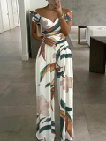 Fashionable One-shoulder Printed High-waisted Jumpsuit