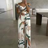 Fashionable One-shoulder Printed High-waisted Jumpsuit