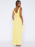 Yellow Sexy Backless Ruffled Slit Dress