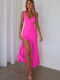 Rose Red Sexy Backless Ruffled Slit Dress