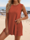 Red Fashionable Loose Casual Round Neck Vest Shorts Knitted Suit