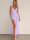 Purple Sexy Backless Ruffled Slit Dress