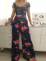 Fashionable One-shoulder Printed High-waisted Jumpsuit