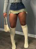 Blue Distressed Sexy Zippered Stretch Jeans Skirt
