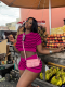 Rose Red Fashion O-Neck Casual Sweater Two-Piece Suit