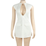 White Fashion Solid Color Deep V Sexy Slim Fit Women's Dress