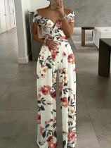 Fashionable One-shoulder Printed High-waisted Jumpsuit