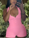 Pink Solid Color Backless Zippered High Waist Jumpsuit