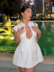 White Fashion Solid Color Deep V Sexy Slim Fit Women's Dress
