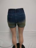 Blue Distressed Sexy Zippered Stretch Jeans Skirt