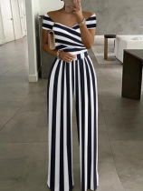 Fashionable One-shoulder Printed High-waisted Jumpsuit
