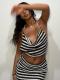 Sexy Halterneck Backless Fashion Striped Bag Hip Skirt Two-Piece Set