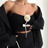 Black Sexy Three-dimensional Flower Short Tube Top