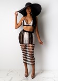 Yellow Fashionable Color Block Woven Beach Skirt Suit