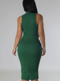 Green Sexy Round Neck Sleeveless Tight Hip Dress
