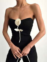 Black Sexy Three-dimensional Flower Short Tube Top