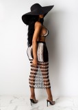 Yellow Fashionable Color Block Woven Beach Skirt Suit
