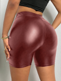 Wine Red Solid Color Large Size Waist Tight Bag Hip Shorts