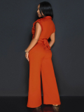 Orange Fashionable Solid Color Sleeveless V-Neck Wide-Leg Jumpsuit