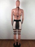 Yellow Fashionable Color Block Woven Beach Skirt Suit