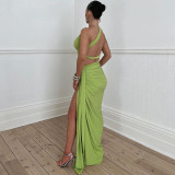 Green Sexy Backless Tube Top and Slim Slit Skirt Suit