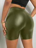 Green Solid Color Large Size Waist Tight Bag Hip Shorts