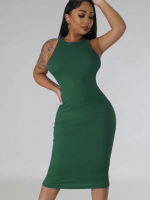 Green Sexy Round Neck Sleeveless Tight Hip Dress