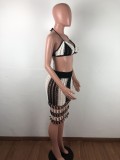 Yellow Fashionable Color Block Woven Beach Skirt Suit