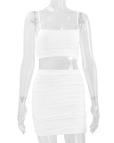 White Sexy Camisole Pleated Butt-hugging Skirt Two-piece Set