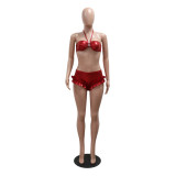 Red Strappy Top And Triangle Shorts Two-Piece Set