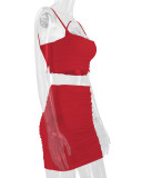 Red Sexy Camisole Pleated Butt-hugging Skirt Two-piece Set