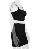 Black Sexy Camisole Pleated Butt-hugging Skirt Two-piece Set