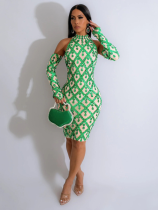 Green Fashionable Backless Sequined Hip Dress With Bag (Including Gloves)