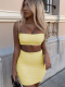 Yellow Sexy Camisole Pleated Butt-hugging Skirt Two-piece Set