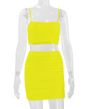 Yellow Sexy Camisole Pleated Butt-hugging Skirt Two-piece Set