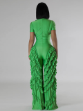 Green Fashionable Short-Sleeved Loose Slim Fit Jumpsuit
