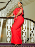 Red One-Shoulder Ruched Sexy Solid Color Dress