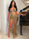 Apricot Strap Solid Color Permed Diamond Mesh Irregular Sexy Dress
