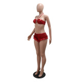 Red Strappy Top And Triangle Shorts Two-Piece Set