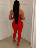 Red Sexy Mesh See-Through Sequined Tube Top Slim Fit Jumpsuit