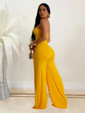 Yellow Sexy Tube Top Solid Color Fashion Jumpsuit